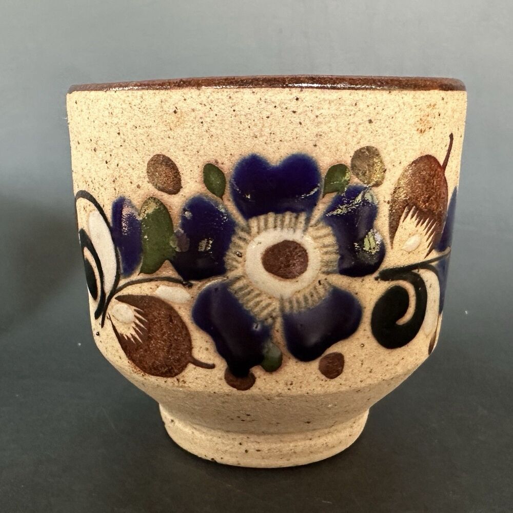 Vintage Mexican Pottery Mugs Set of 4 Tonala Style Hand Painted Stoneware Cups - Picture 11 of 16